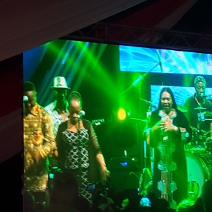 Yvonne Chakachaka on stage with her troupe